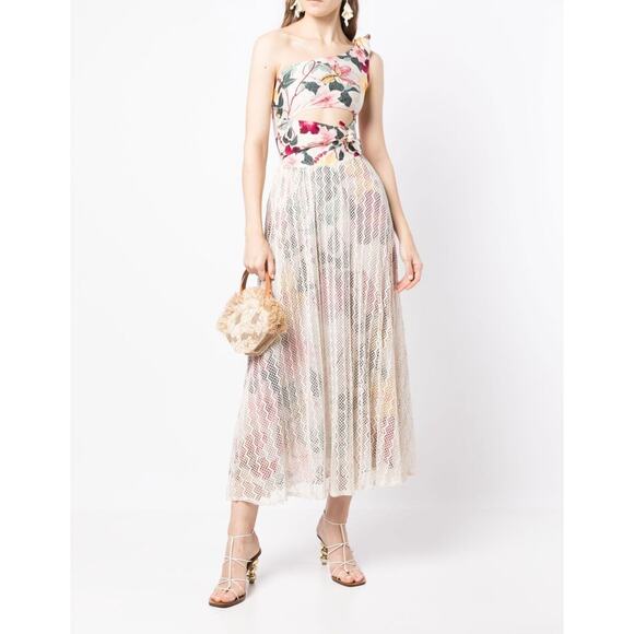 PatBO Hibiscus Neutral floral-print one-shoulder Sundress NWT SZ 4 - Picture 1 of 14